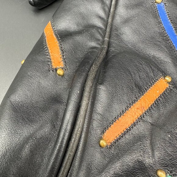 Vintage 1980s Judi Simon USA Black Leather Purse Rainbow Accents Shoulder Strap - Picture 11 of 12